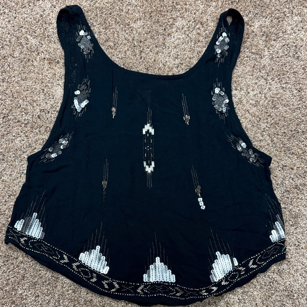 Free People Black Sequin Tank Top